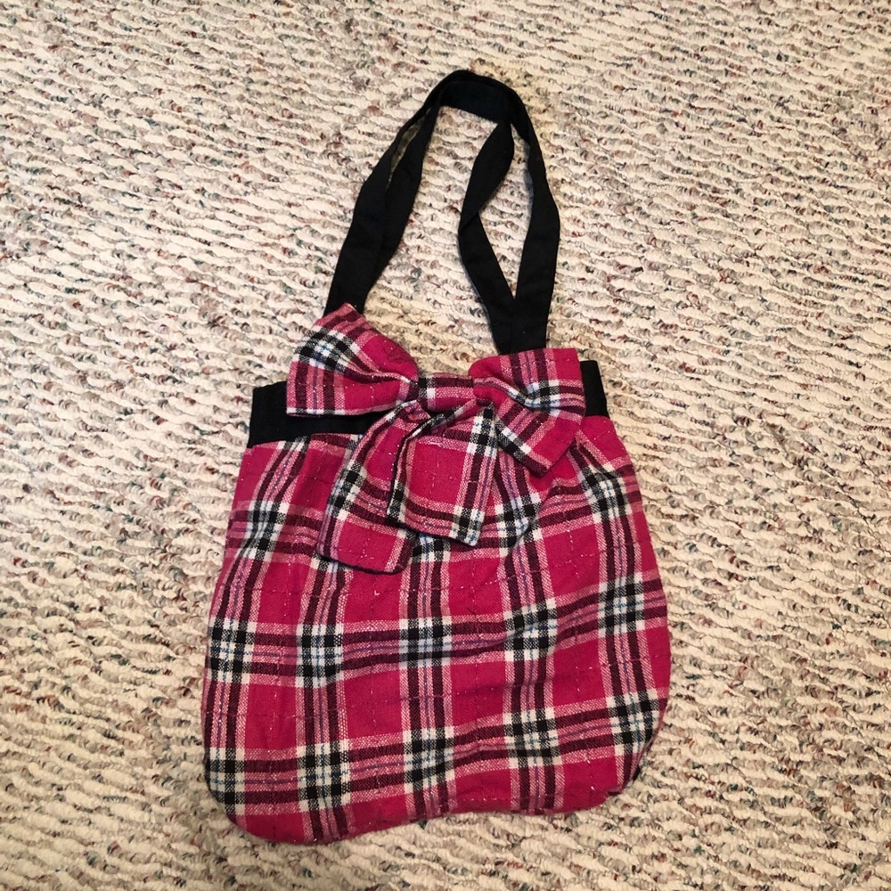 Pink plaid tote bag